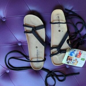 Arcopedico Stretch Knit Cork Lace-up Sandals Black